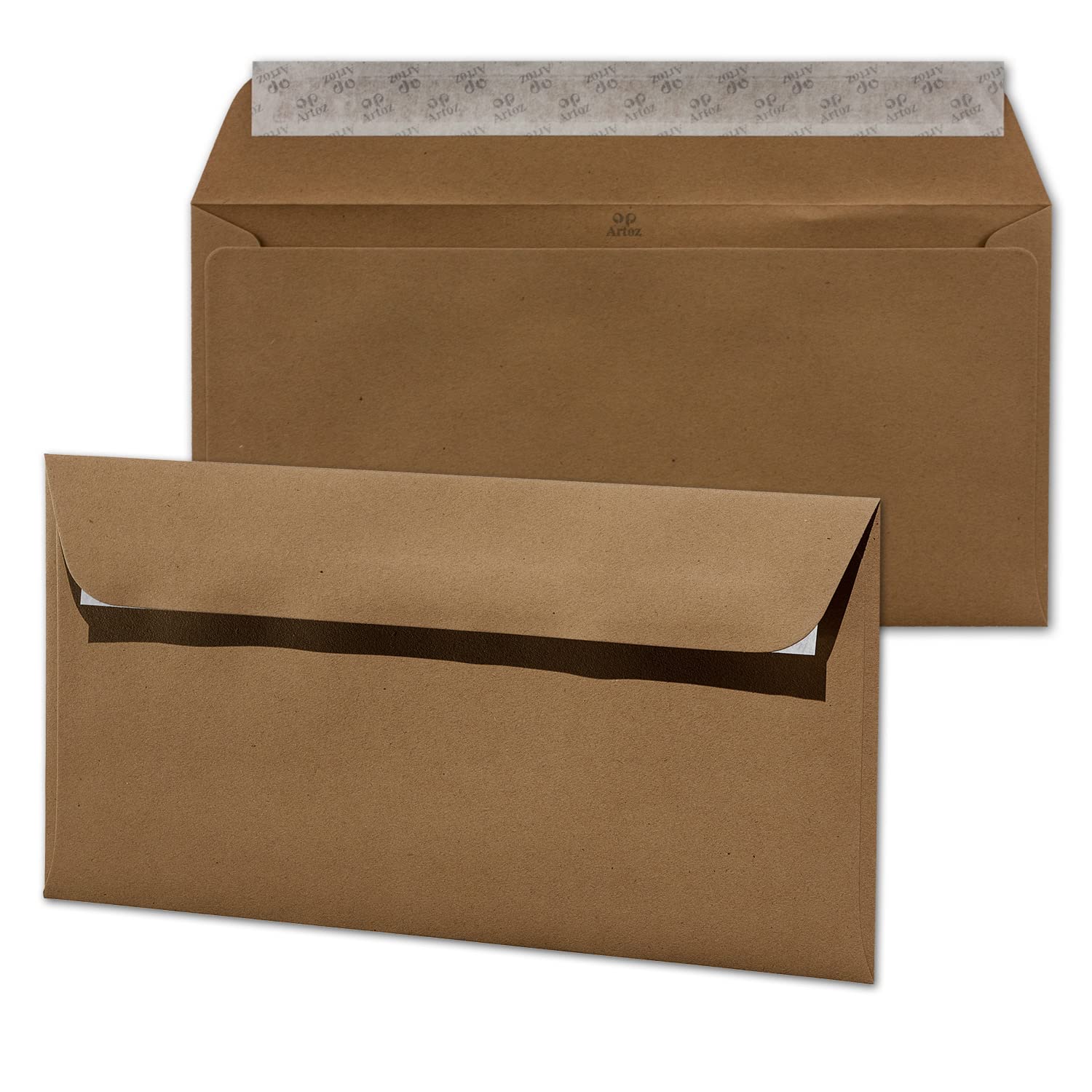 ARTOZ 200 buste per lettere, formato DIN lungo, colore: grocer kraft (carta kraft marrone scuro), 11,4 x 22,4 cm, con chiusura adesiva e striscia adesiva, serie Greenline