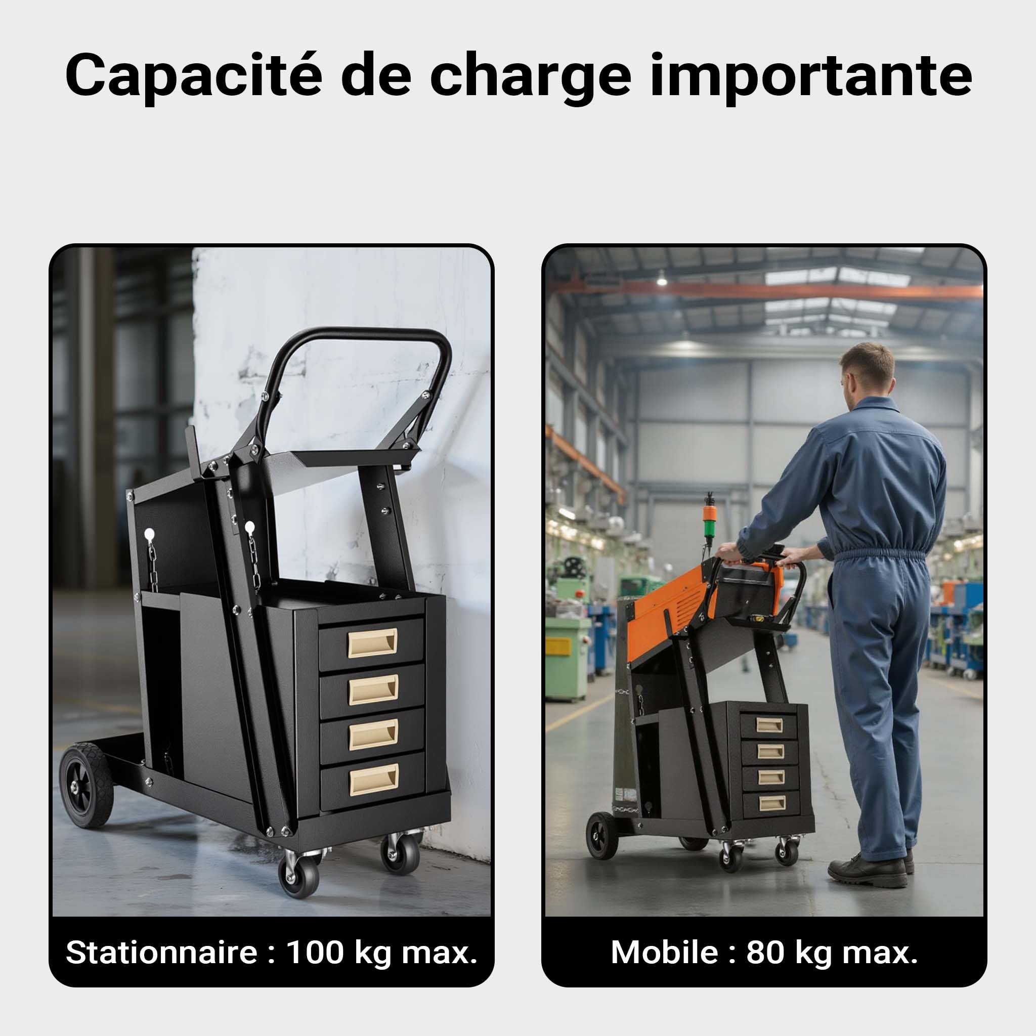 Wiltec Chariot de Poste à souder Mobile – avec 4 Roues, 4 tiroirs et chaînes de rétention – Chariot d’Atelier de soudage et brasage