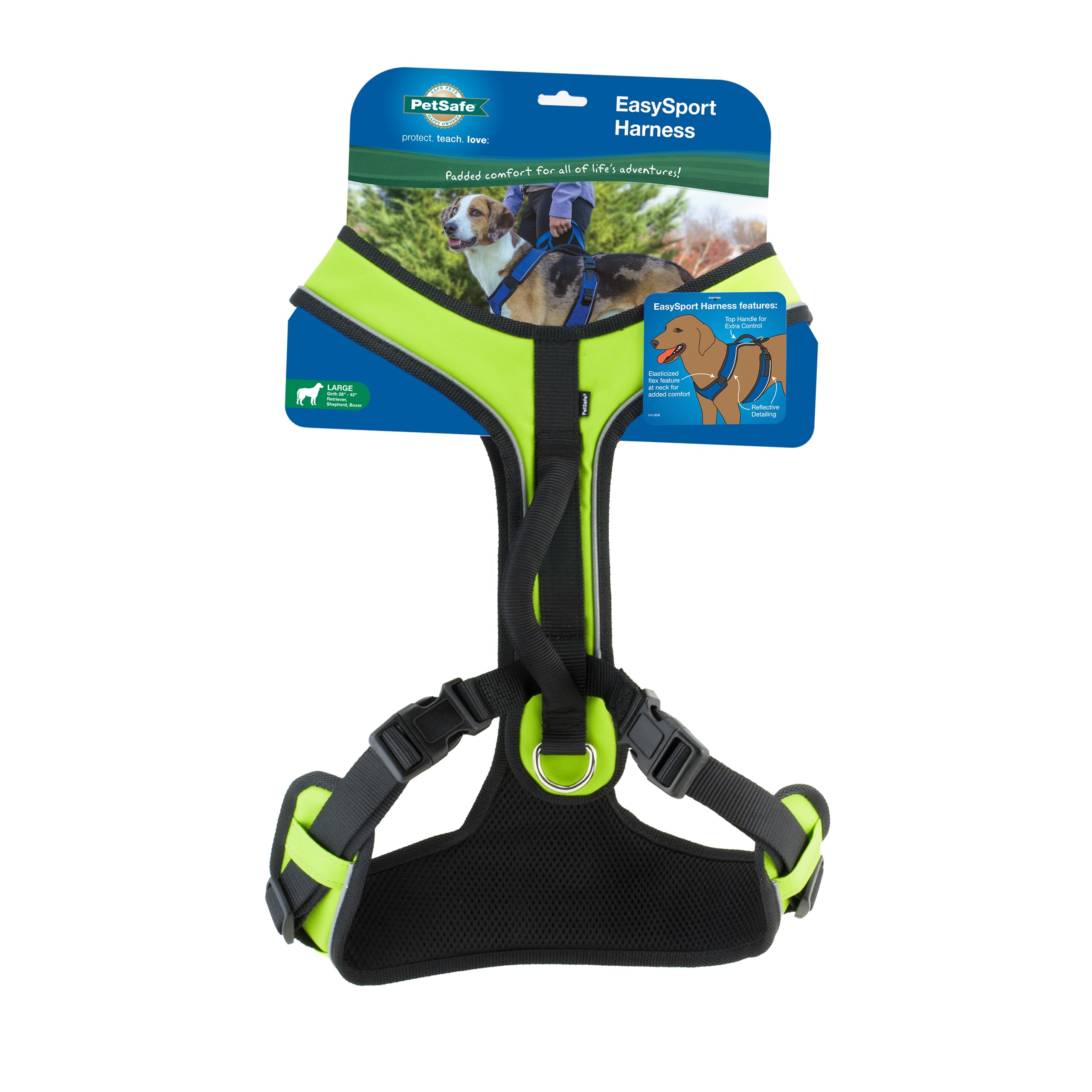 PetSafe EasySport Harness - Durable Padded Fabric, Adjustable Elastic Neckline, Rear-Leash Attachment & Nighttime Reflective Visibility - No Choke or Gag Secure Fit - Large - Apple Green, Large, Apple Green