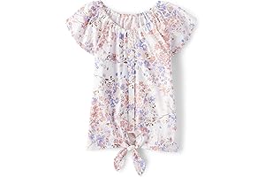 The Children's Place Girls' Stylish and Vibrant Floral-Print Short Sleeve Tie-Front Top