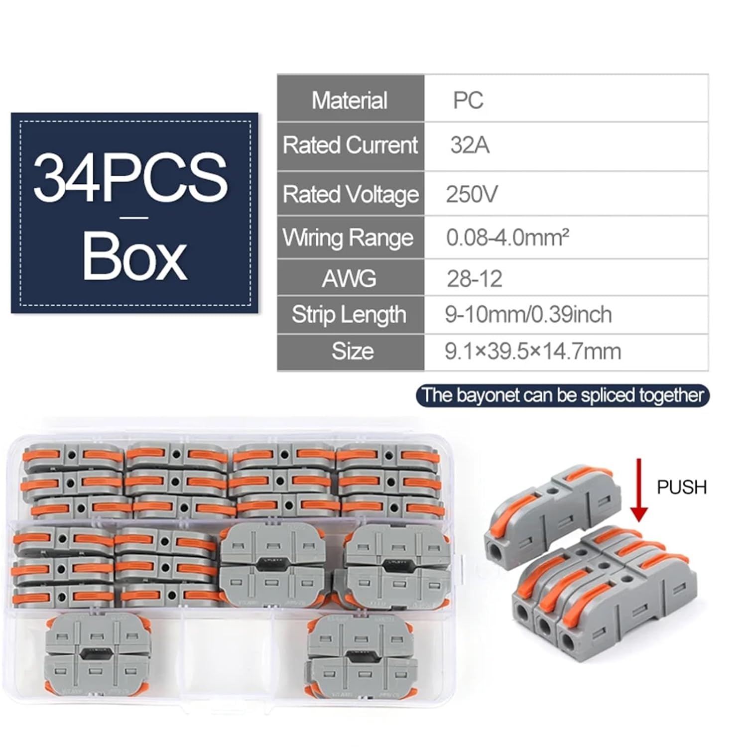 Quick Multi-Circuit Splicing Butt Wire Connector Terminal Block Compact Electrical Connectors Home Junction Box 222 223 34Pcs(34PCS with Box)