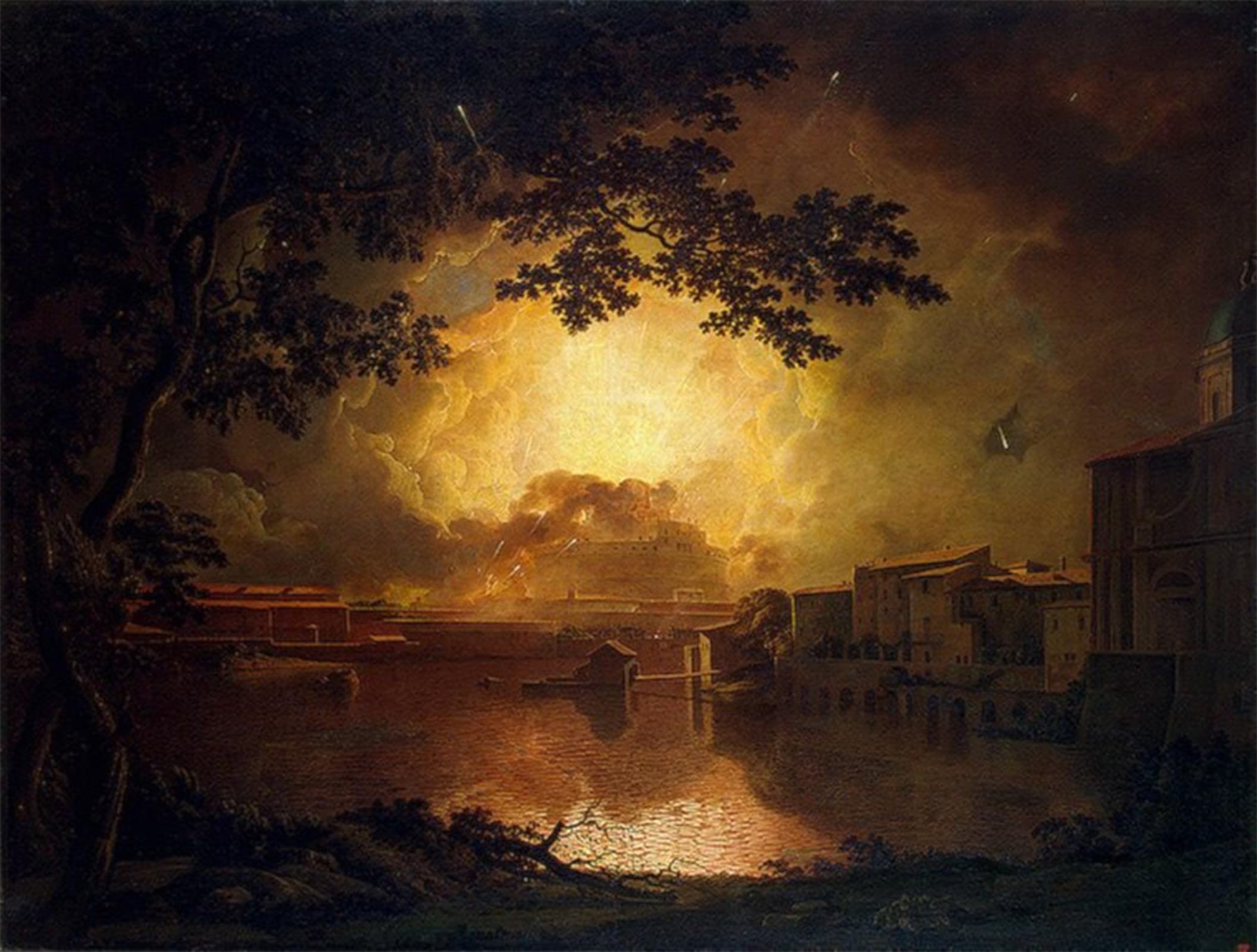 POSTERIIk Famous Modern Artwork Art Mural Firework Display at the Castel Sant' Angelo in Wright of Derby Oil Paintings Pictures for Home Decor 60x90cm