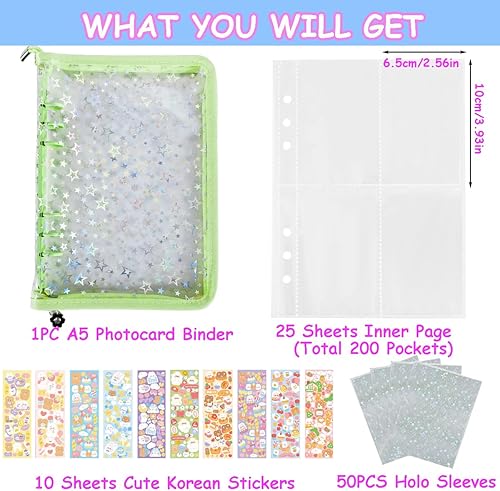 Vista 25 de Kpop Carpeta para tarjetas fotográficas de 3 pulgadas, libro con 50 fundas holográficas para tarjetas y calcomanías coreanas Kpop, álbum de tarjeta