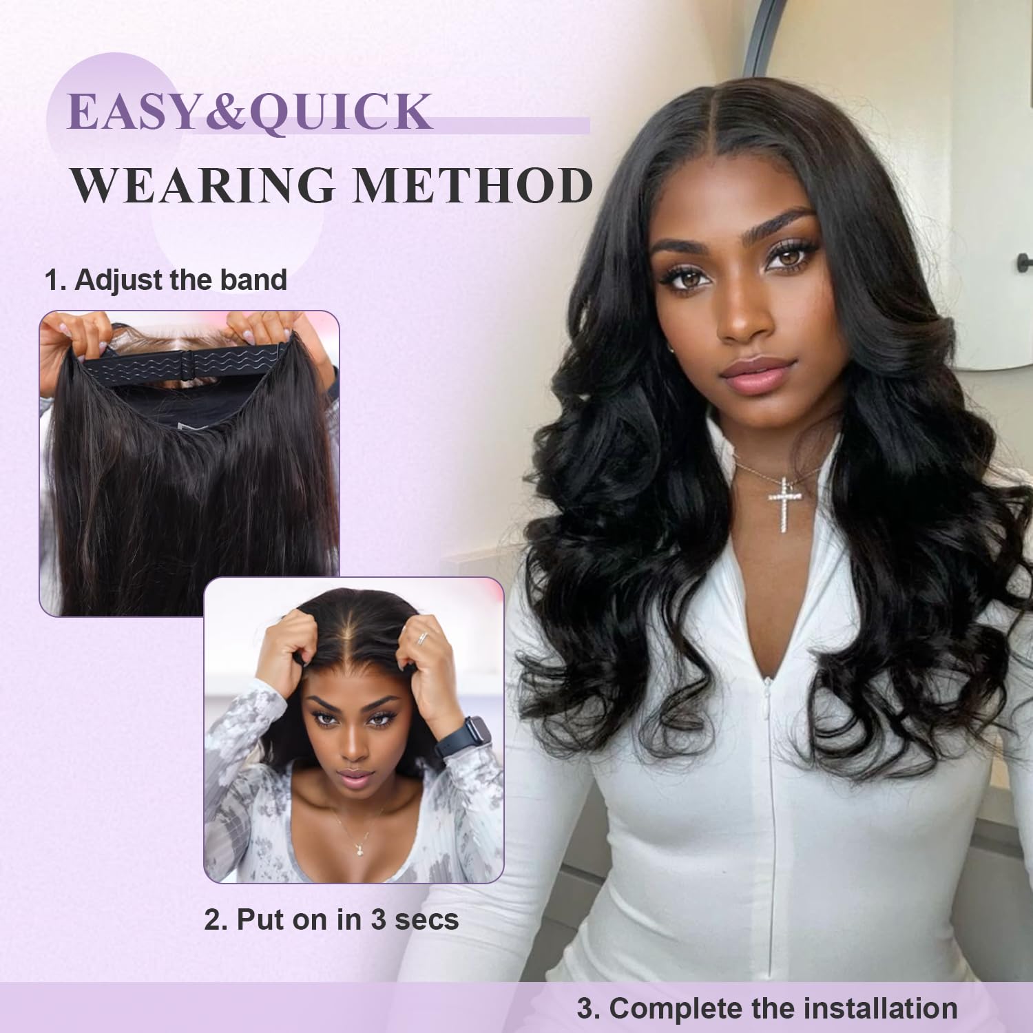 Originea Body Wave Human Hair Wig Wear and Go Glueless Wig Human Hair 9x6 HD Lace Pre Plucked Pre Cut Friendly To Beginners 28 Inch Natural Color Can be Dyed and Bleached - Image 3