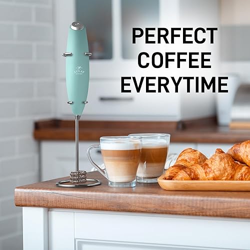 Vista 166 de Zulay Kitchen - Espumador de leche de mano con pilas AA Duracell: batidora de bebidas resistente para café, latte, capuchino y más, color aurora
