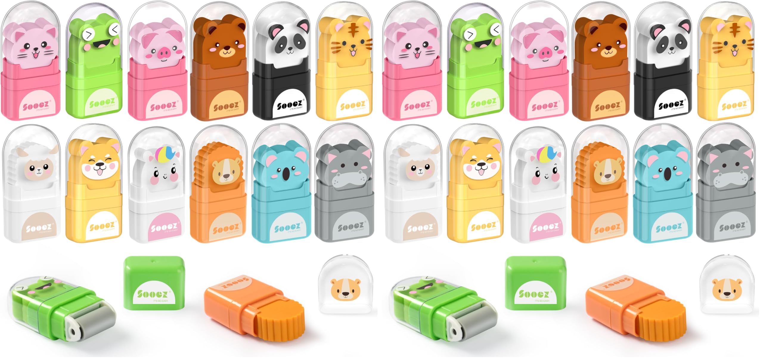 Sooez 24 Pack Pencil Erasers, Cute Animal Eraser with Clean up Roller and Cover, Latex-Free, Bulk Art Drawing Erasers for Students &amp; Teacher Classroom/School Supplies, Party Favor