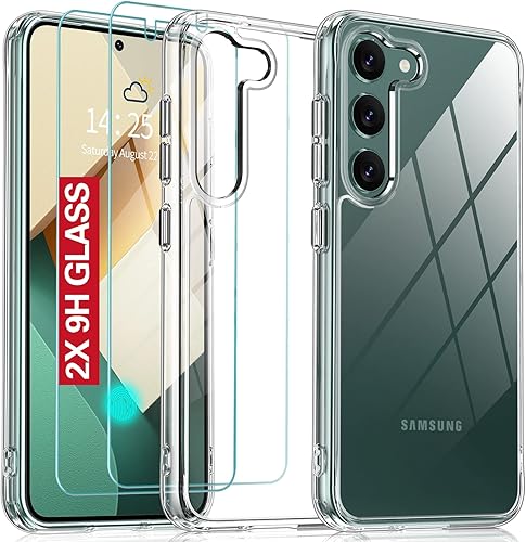 Oterkin Funda transparente para Samsung Galaxy S23, con tecnología antiamarilleamiento, funda para Galaxy S23 con 2 protectores de pantalla de
