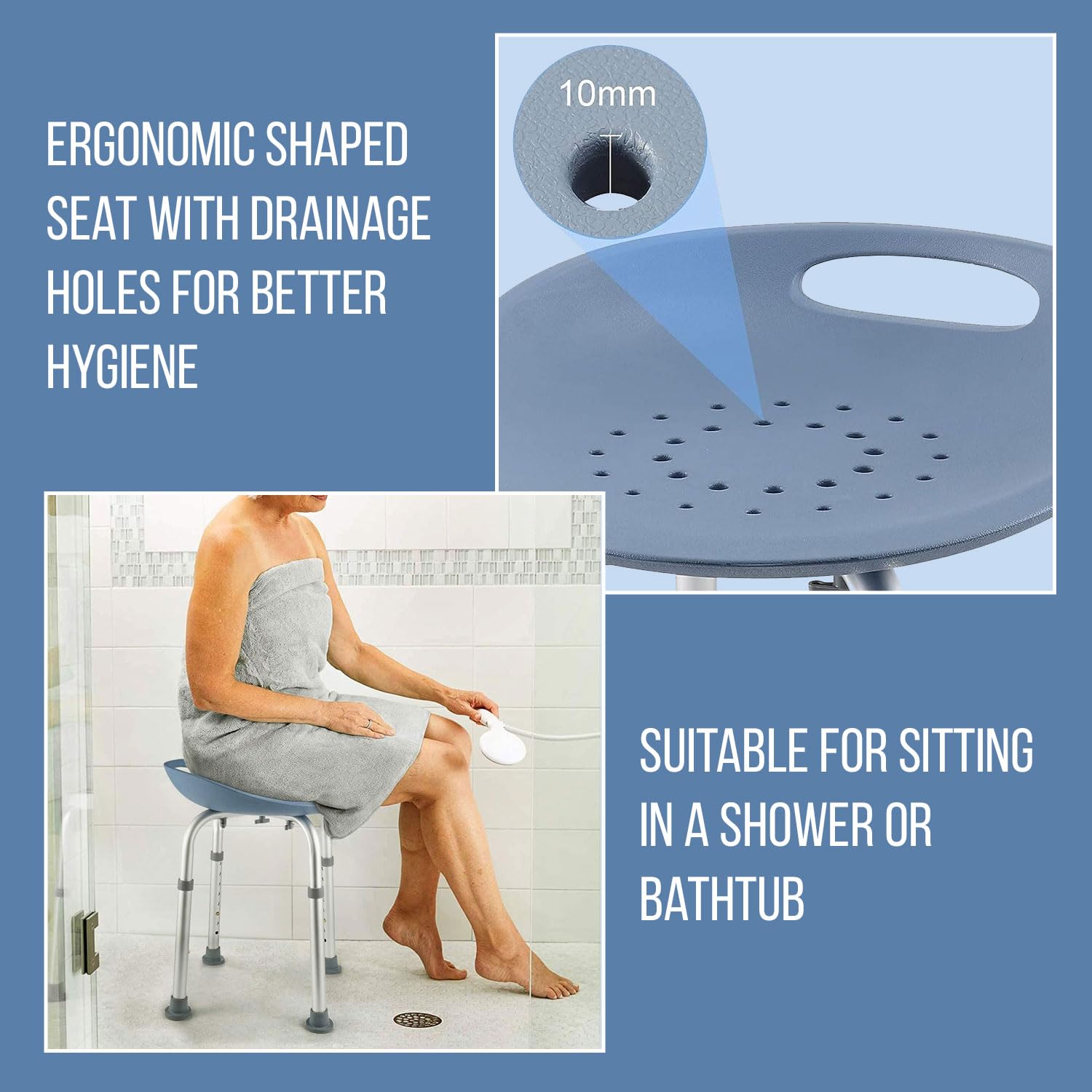 Remedic Taburete de baño y Ducha Ajustable Resistente sin Herramientas, Mango de Asiento Suave Pur con Puntas de Goma Antideslizantes para Seguridad y Estabilidad.