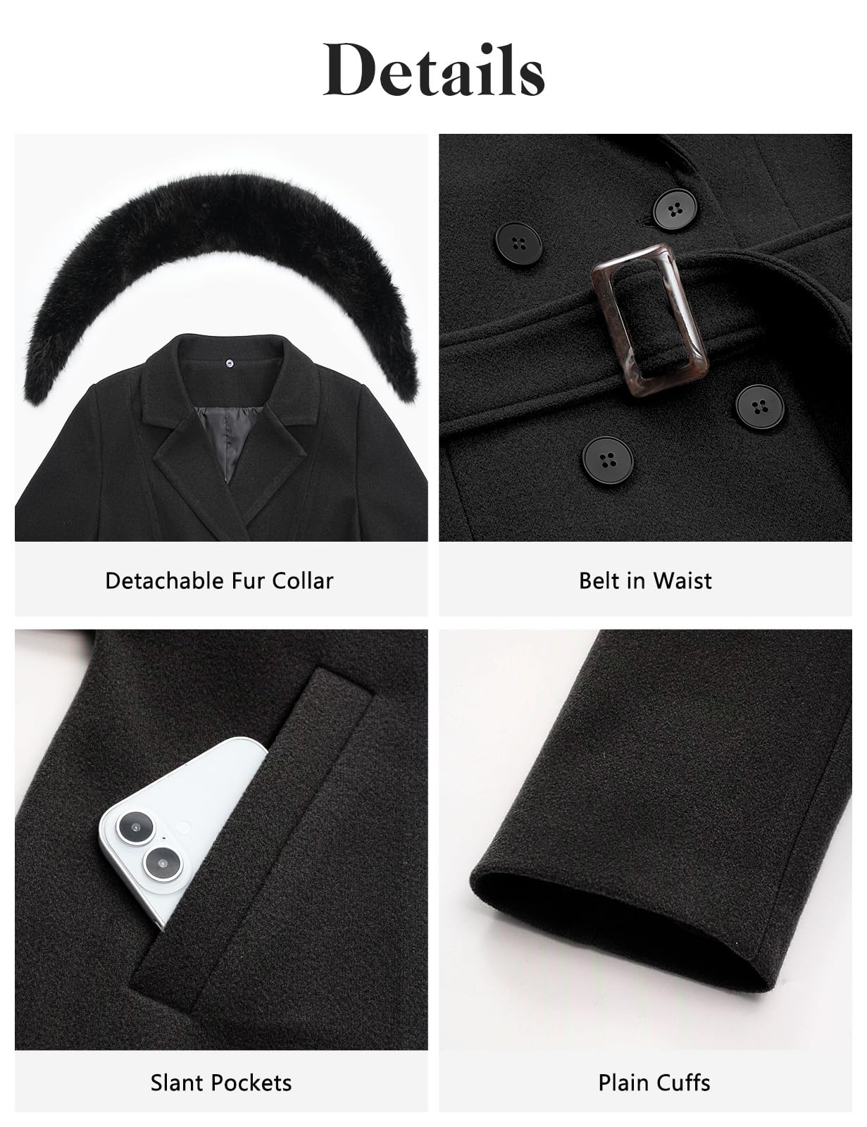 Vancavoo Cappotto Donna Lungo con Collo Pelliccia Sintetica e Cintura