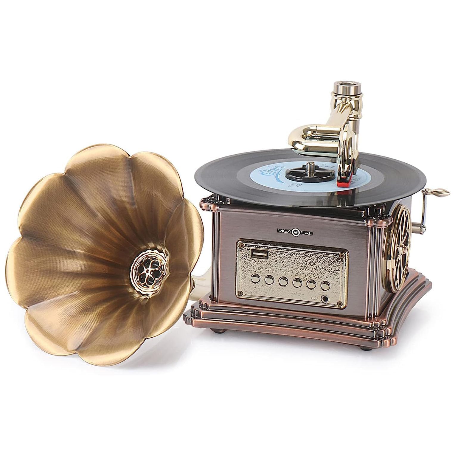 Mini Giradischi Grammofono Retrò, Giradischi In Vinile Wireless, Bluetooth 4.2/ingresso Audio Esterno/lettura E Riproduzione USB, Velocità 33/45 Regolabile,per L'arredamento Della Casa E Del Soggiorno