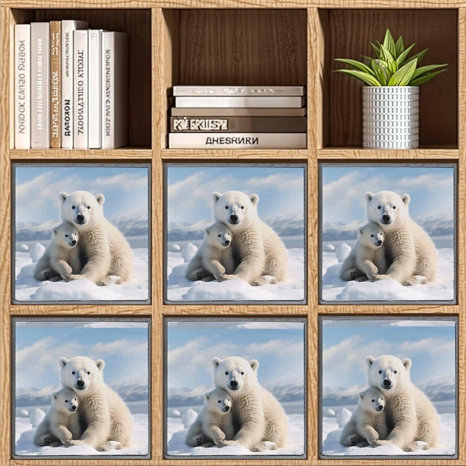 Cute Polar Bear Storage Cubes Set of 6 Storage Bins with Handles Collapsible Storage Basket Fabric Storage Box for Shelves Large Closet Shelf Organizer for Organization 11 Inch