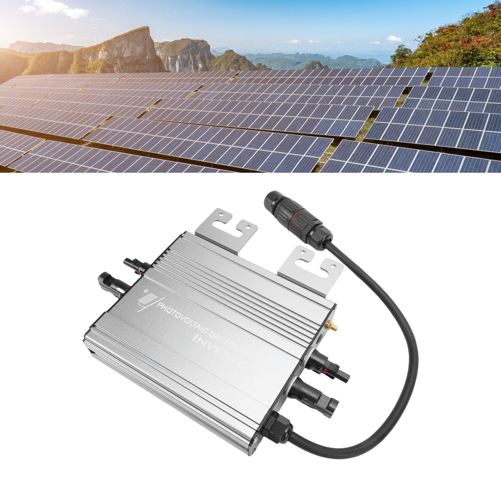 Microinversor de Conexión a Red Solar IP65 Inversor Pequeño Impermeable con Conector CC Universal para Uso Doméstico Aleación de Aluminio 164 X 188,5 X 43 Mm