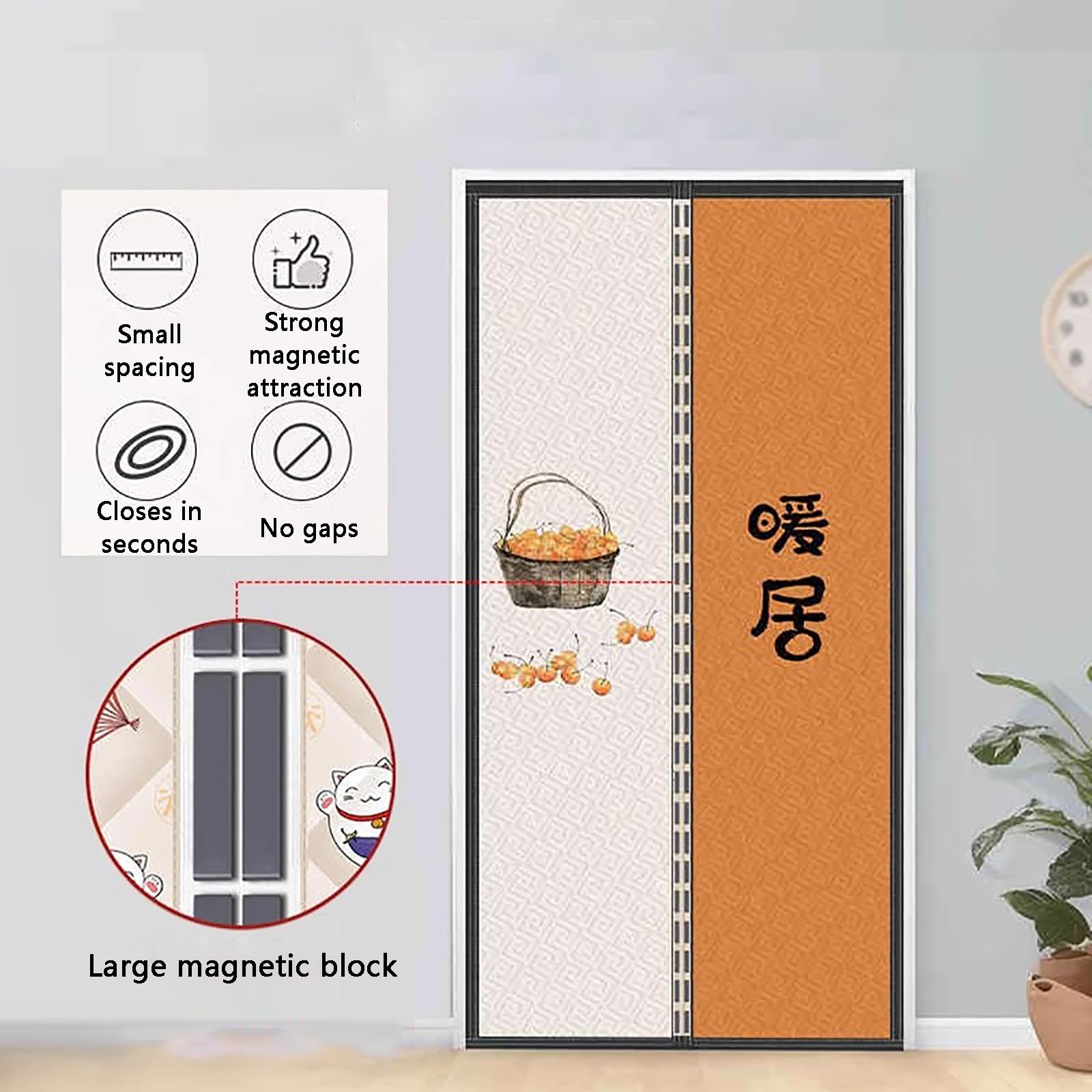 Thermo Türvorhang Kälteschutz, Thermo Vorhang Tür Winter, Tür Vorhang Innen, Wärmedämmung und Winddicht, Schalldämmung und Geräuschreduzierung, Kein Bohren für Die Installation Erforderlich(Basket,95*