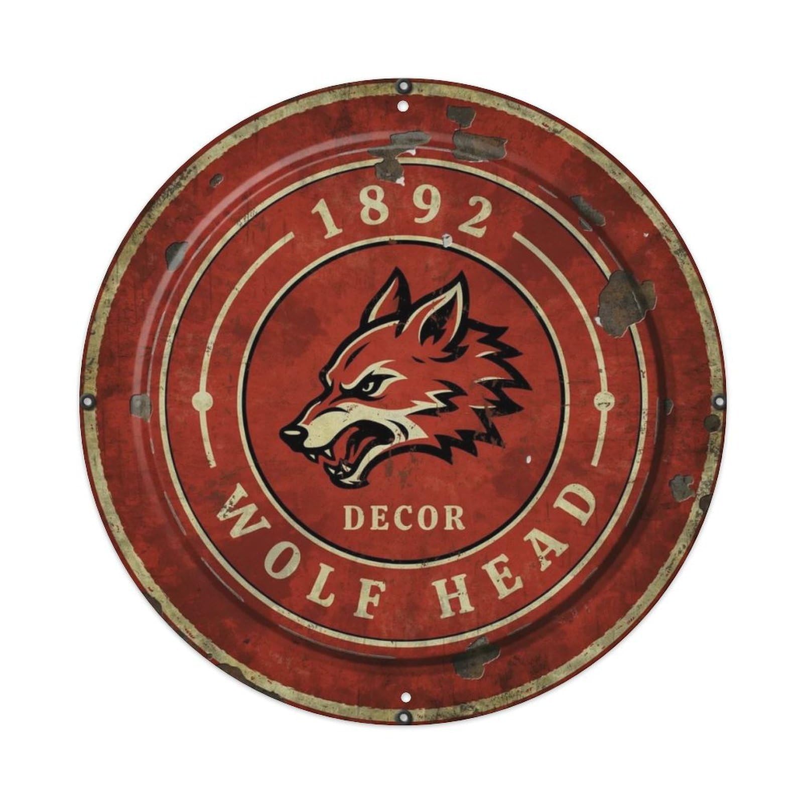 1892-Wolf-Head-Decor Metal Tin Sign Plaque