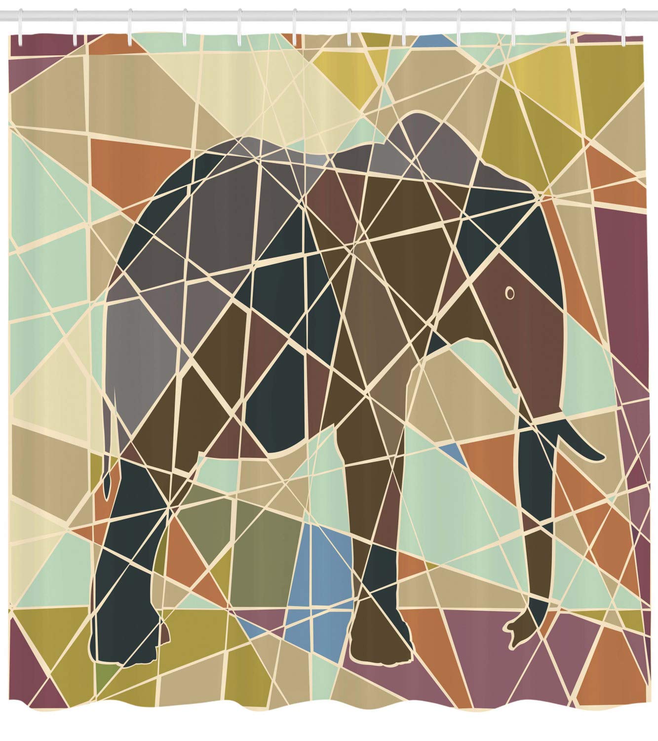 DYNH Elefanten-Duschvorhang – Boho Stil, 175x178 Cm, Wasserdicht, Polyester, Inkl. 12 Haken