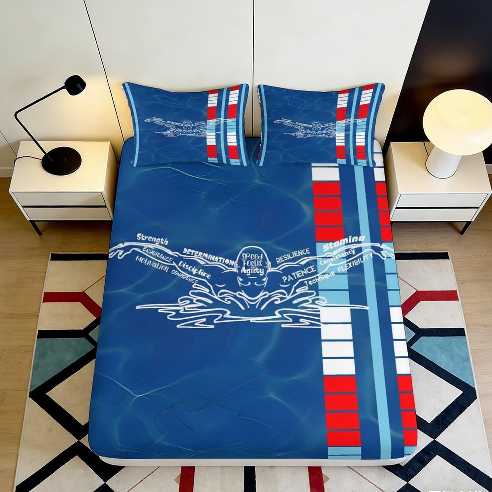 Pnayamiorkfel Style-9 3D Printed Swimming Pool Fitted Sheet Microfiber Soft Blue Athlete Bed Cover Bedroom Decor Mattress Protection 90X200x25cm