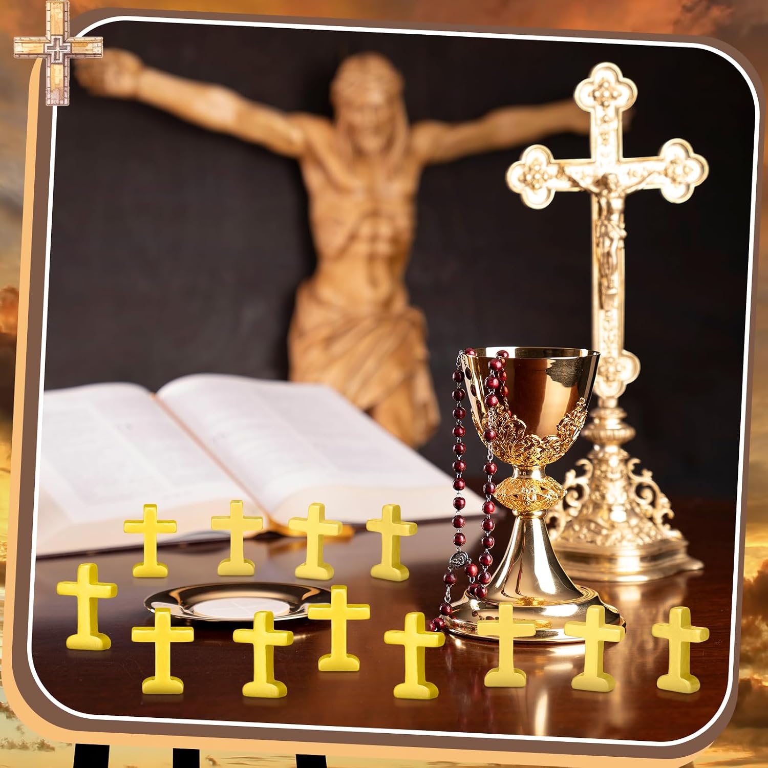 AceOrbit 50 Pcs Mini Resin Cross Tiny Religious Crosses for Craft Small Wall Cross Bulk for Church Charm Palm Pocket Prayers Sunday Church Decor First Communion Baptism Party Favor(Gold)