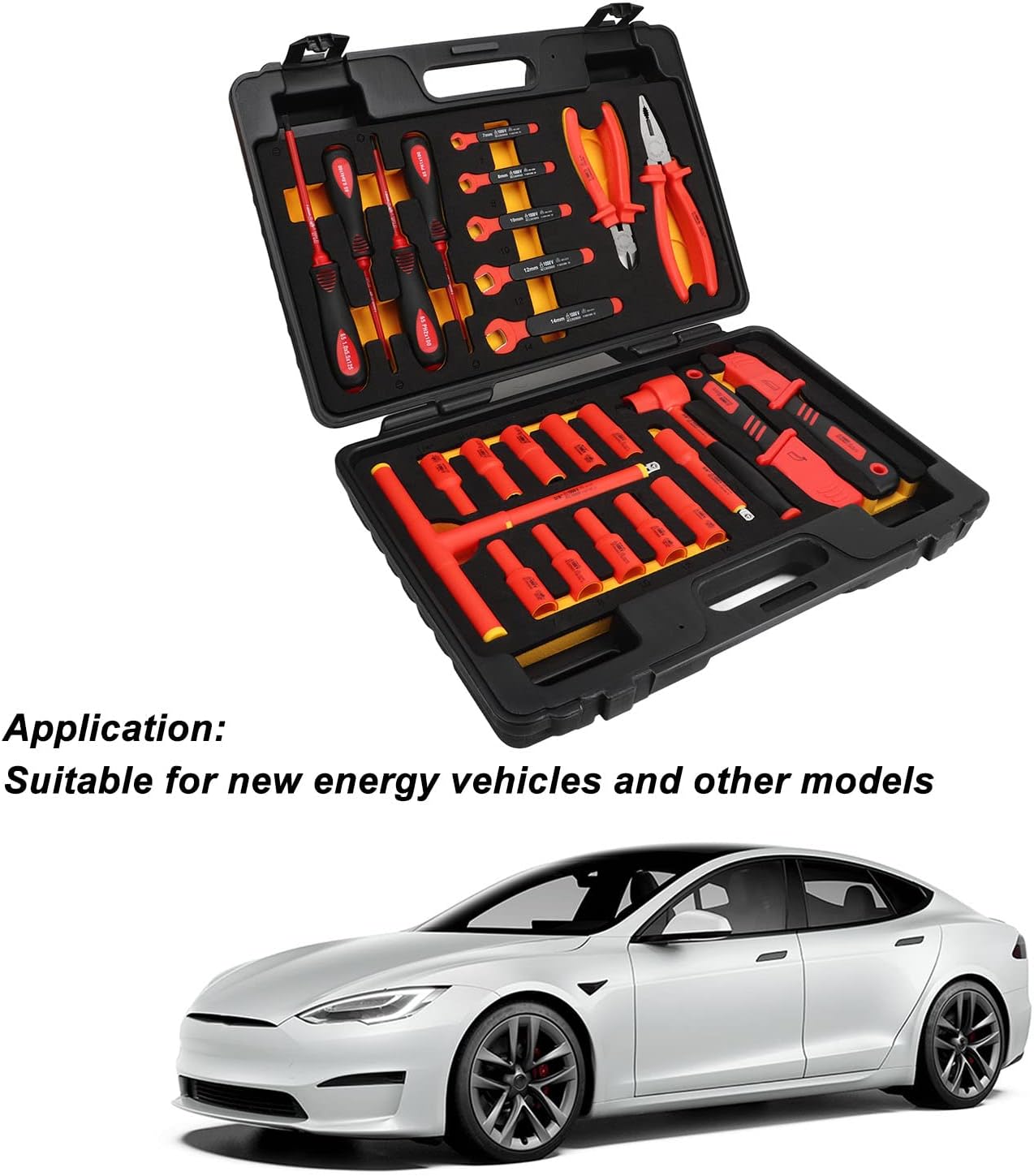 26-Piece 1000V Insulated Socket Set with 3/8 Inch Drive Ratchet and Precision Bits for Automotive Electrical, Brake & Engine Maintenance – Professional Mechanic Tool Kit