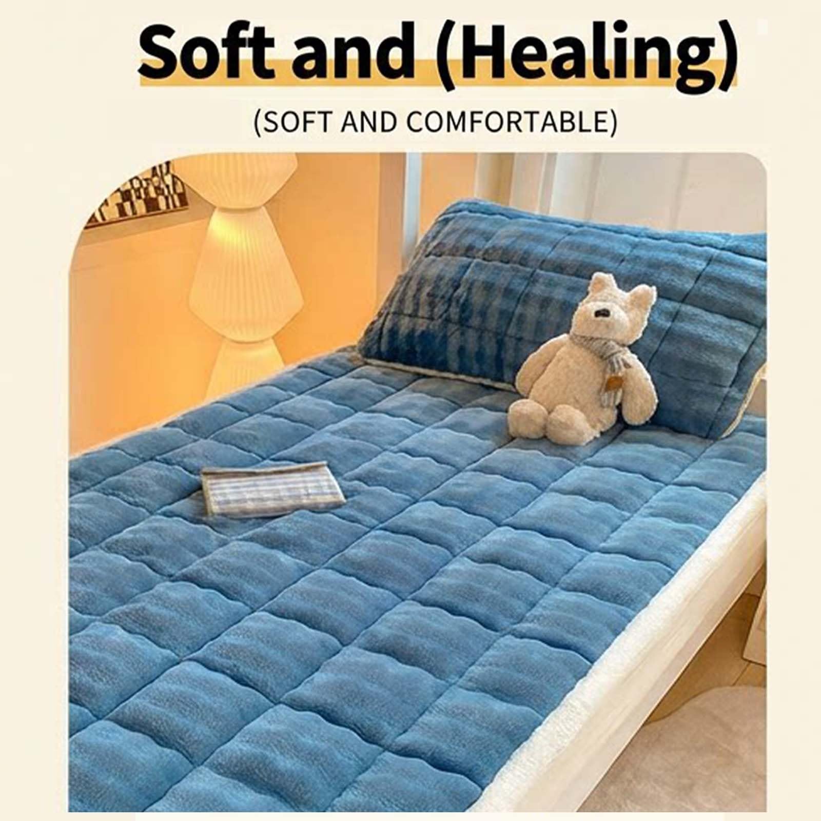 Genérico Topper de Colchón Terciopelo Leche, Suelo Plegable, Almohadilla Dormir Cálida para Dormitorio, Cama Invitados Portátil con Fundas Almohada(Camel,180 * 200cm)