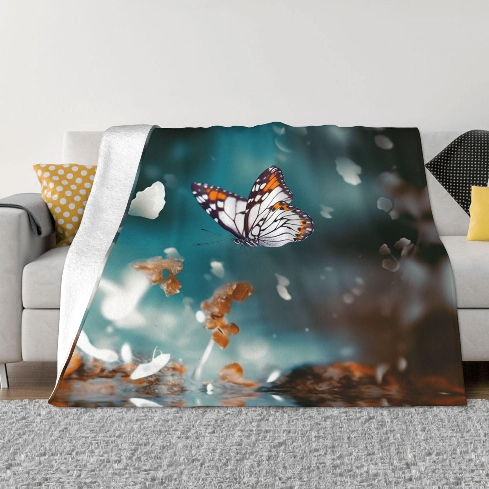 Couverture polaire papillon flanelle 152x127 cm pour lit et canapé