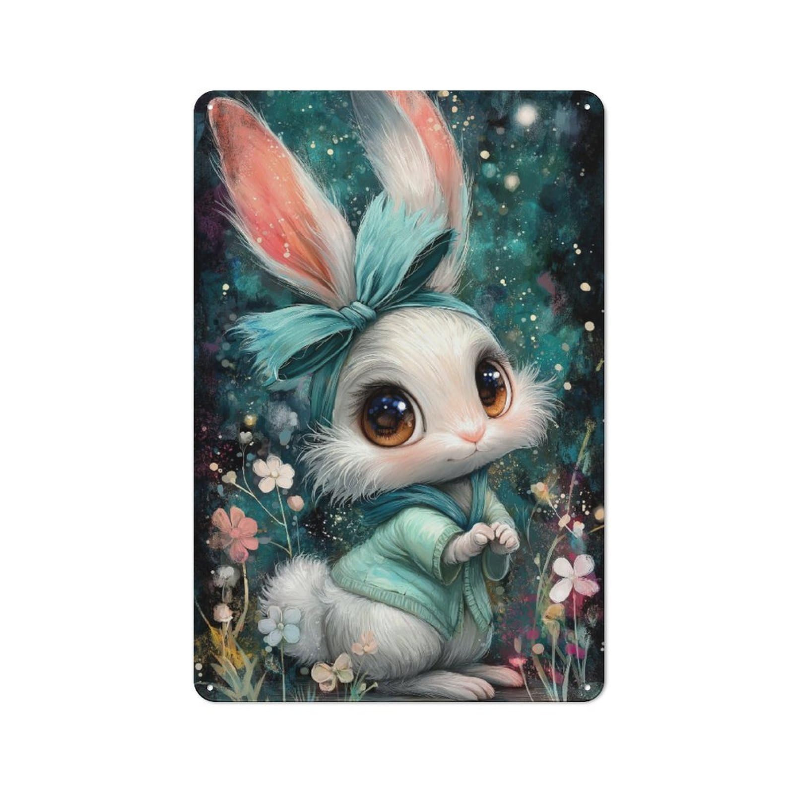 Junmoney Cute Bunny In Bow-1 For Garden Room Or Summerhouse, Retro Tin Sign 30X20cm, Suited To Wall Displays In Garden Rooms And Summerhouses