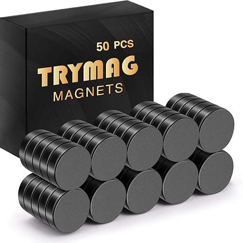 TRYMAG Imanes pequeños para refrigerador de tierras raras, 50 imanes de disco de neodimio fuertes de 0.394 x 0.118 in para nevera, pizarra blanca,
