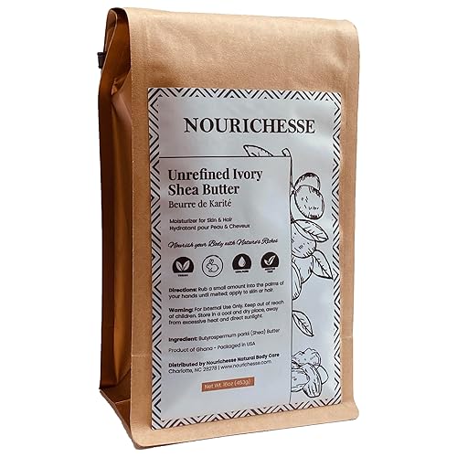 Nourichesse Manteca de karité marfil sin refinar - Bloque de 1 libra (16 onzas), manteca de karité cruda 100% pura