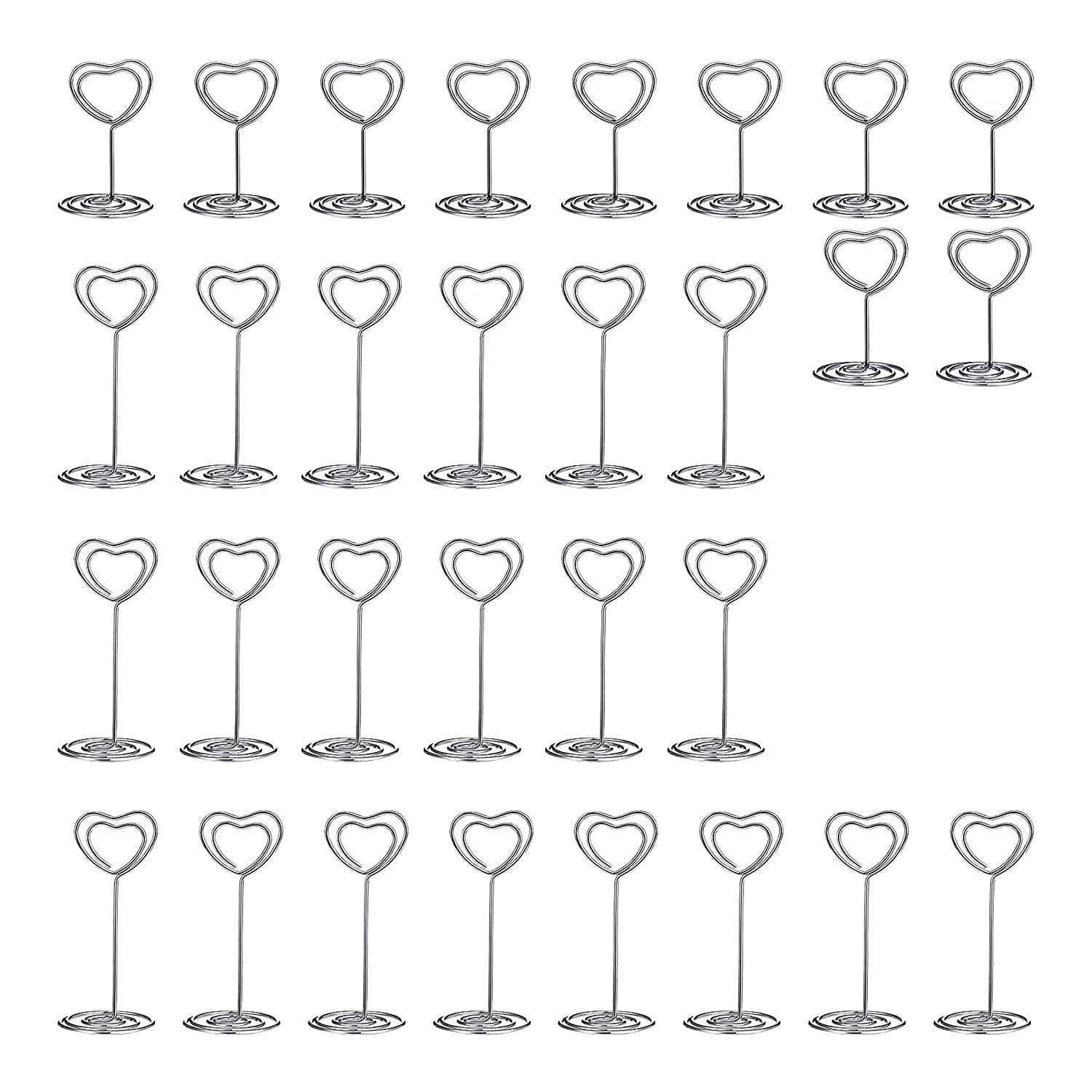 Geroosaty 30 Pcs Card Holder Heart Shape Table Stand Wire Tabletop Photo Holder for Wedding Party Number,Silver