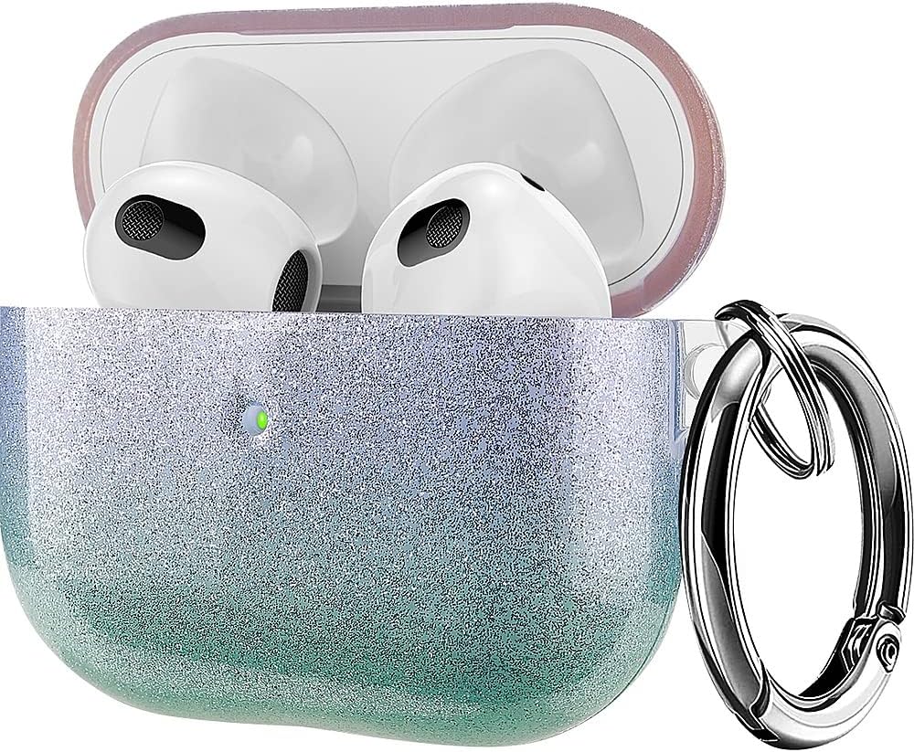 SaharaCase Sparkle Series Case for Apple AirPods 3 (2021 3rd Generation) [Rugged] Full Body Protection Antislip Grip Slim with Keychain (Blue/Green)