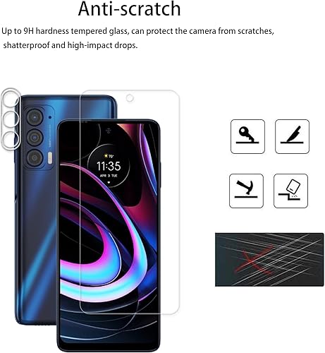 Miniatura 4 de Paquete de 2+2 Protector de pantalla de vidrio compatible con Motorola Moto Edge 2021  Moto Edge 5G UW 2021 Protector de lente de cámara de vidrio