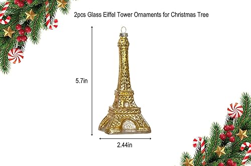 Miniatura 2 de Adorno de Navidad de la Torre Eiffel de París, 2 unidades, adornos de cristal soplado para árbol de Navidad
