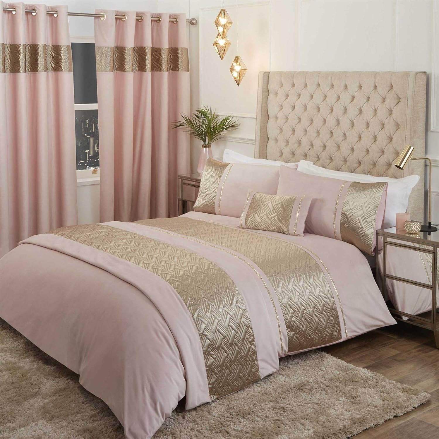 Groupon Unisex Blush Capri Velvet Touch Duvet Set With Diamante Trim:super King Duvet