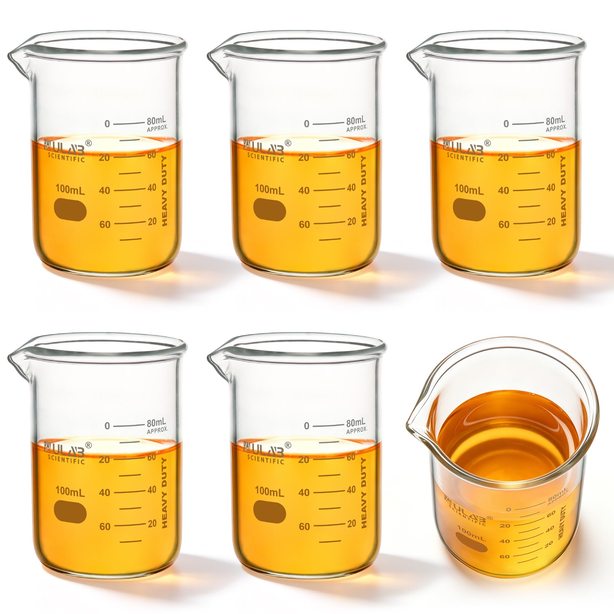 ULAB Scientific UBG1014 Lot de 6 gobelets en verre borosilicate 3.3 avec graduation imprimée 100 ml