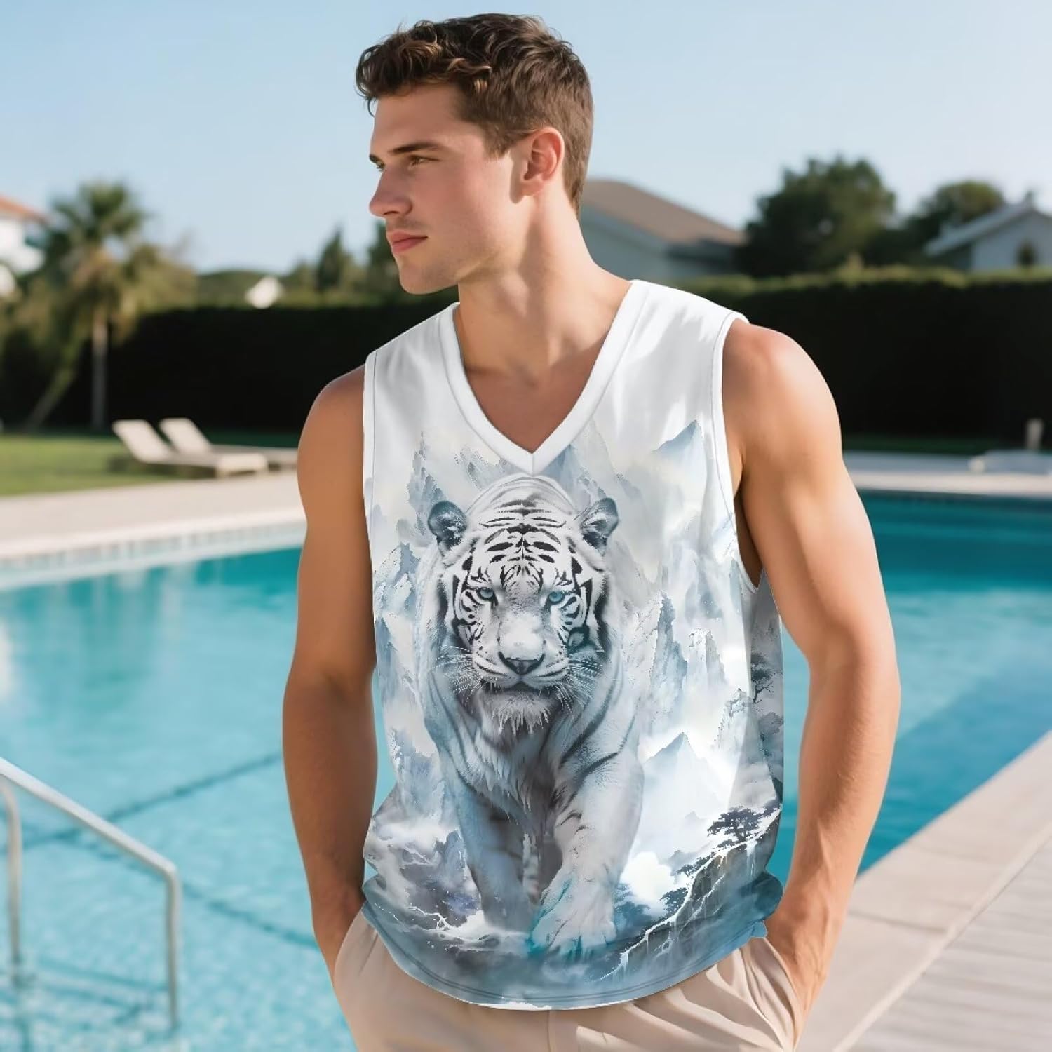 Graphic Athletic Tank Tops Men, Sleeveless Muscle Shirts for Men, V Neck Cut Off Tee Shirts for Beach Gym Running - Image 2