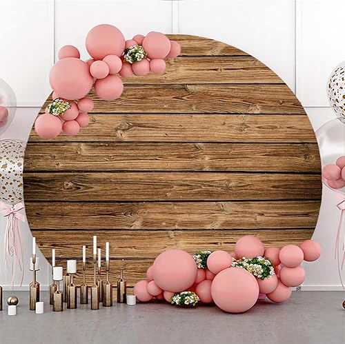 Miniatura 2 de Laeacco Cubierta de fondo redonda de madera rústica de 7.5 x 7.5 pies, soporte de fondo circular de madera retro para baby shower, revelación de