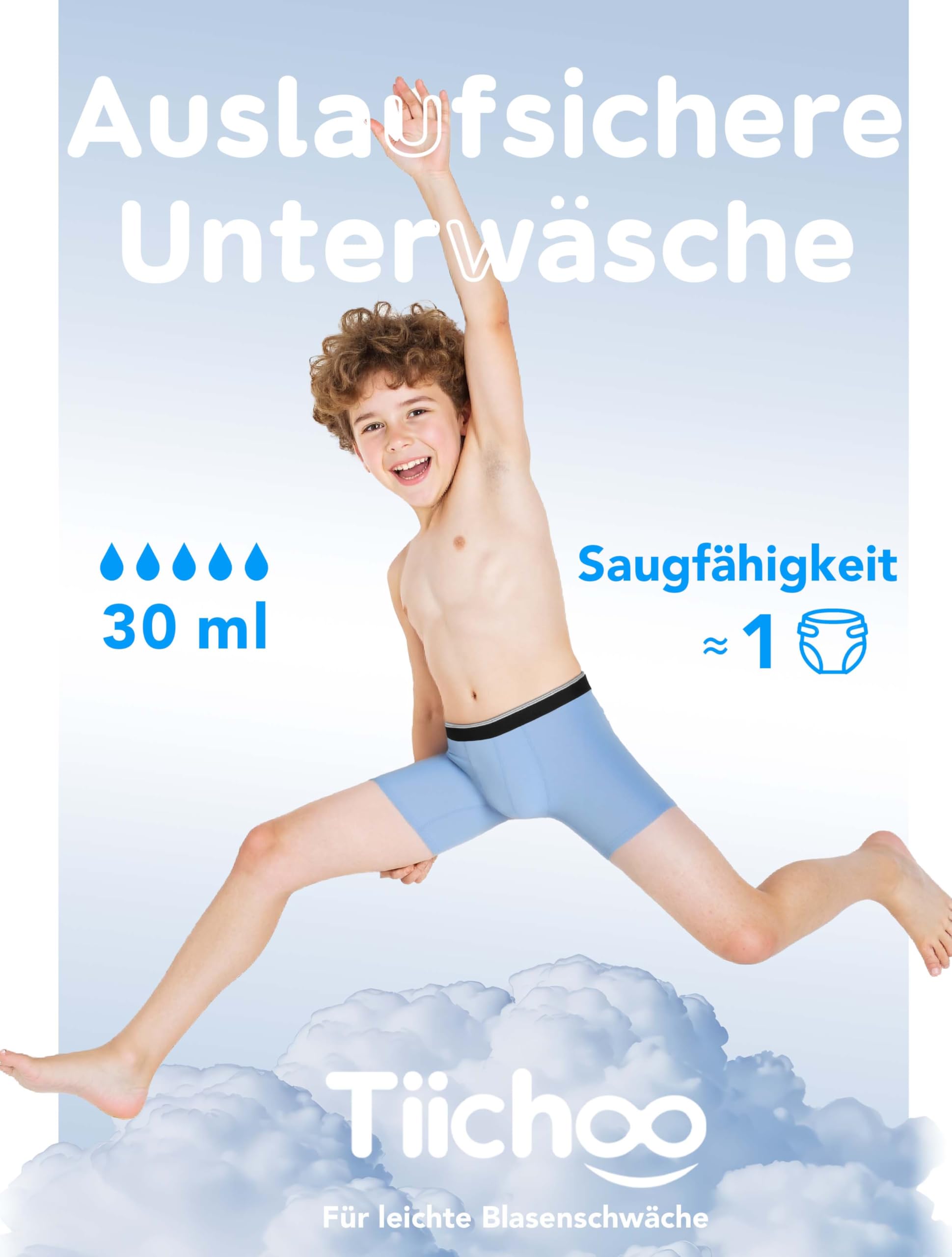 TIICHOO Inkontinenzslip Kinder Waschbare Baumwoll Saugfähigkeit Inkontinenz Unterwäsche Jungen 5er Pack