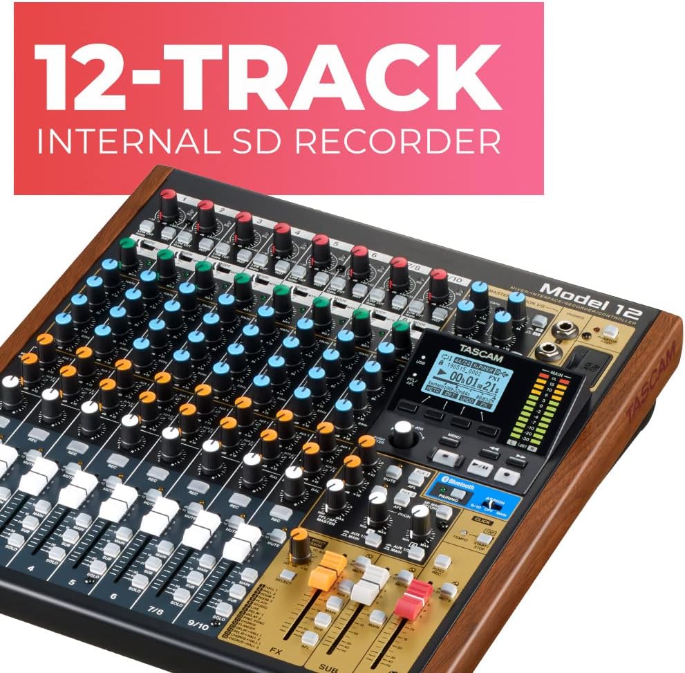 Tascam Model 12 All-in-One 12-track Digital Multitrack Mixing and Recording Studio, Mixer, USB Audio Interface and DAW Controller