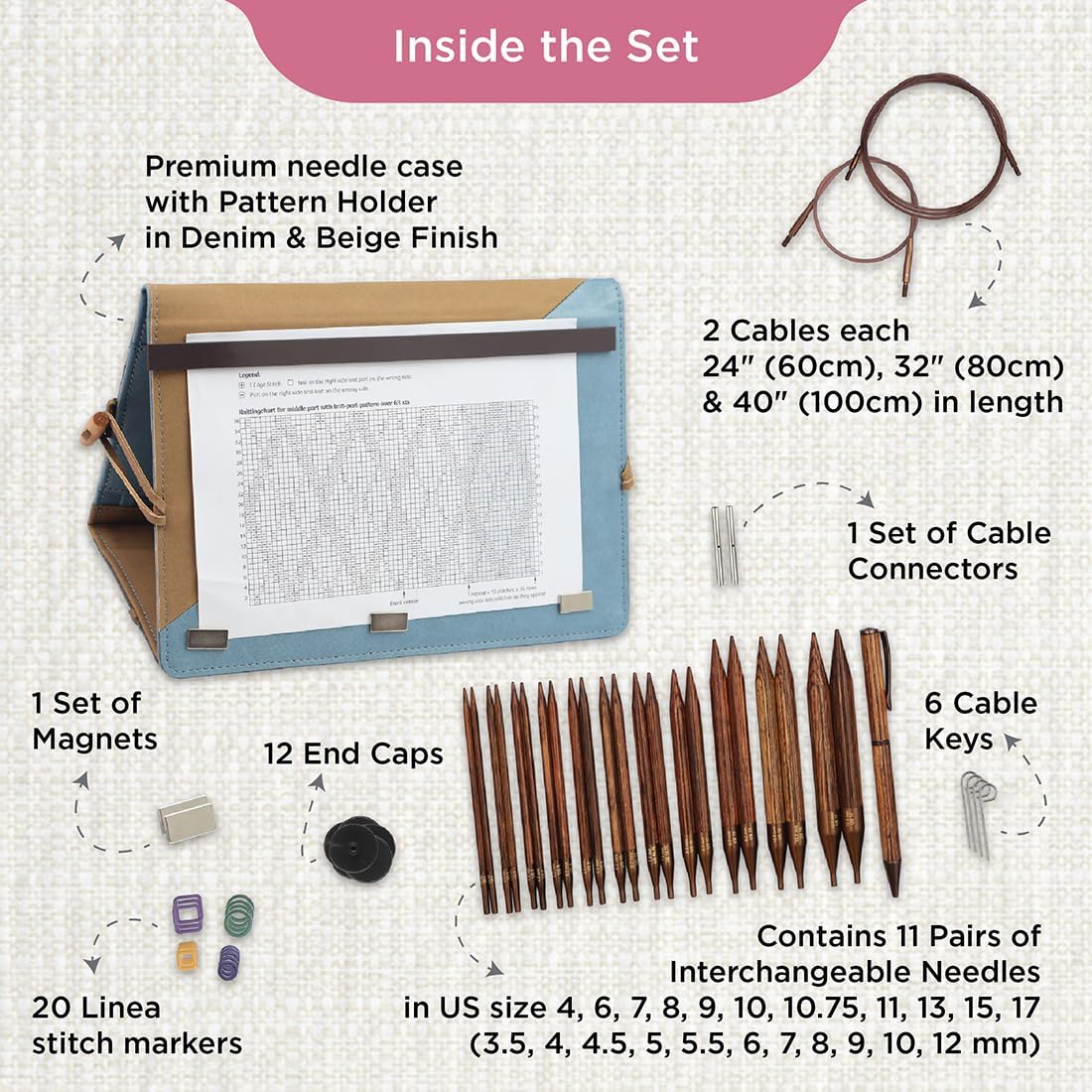 KnitPro Ginger Regal Interchangeable Needle Set 5" (13cm) | 11 US Sizes (4 to 17)