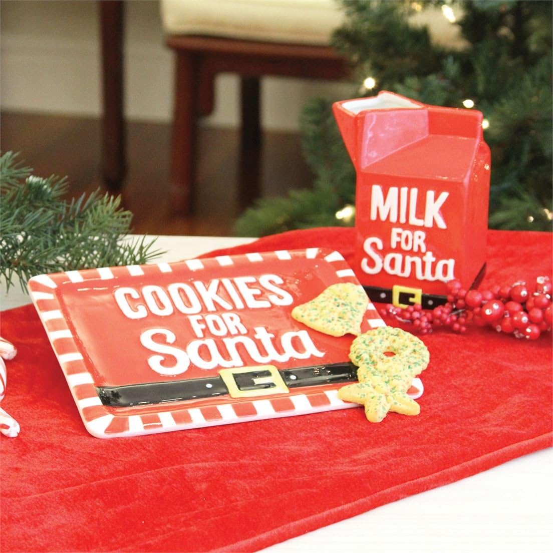 DEI Cookies and Milk for Santa Plate and Milk Container Holiday Set