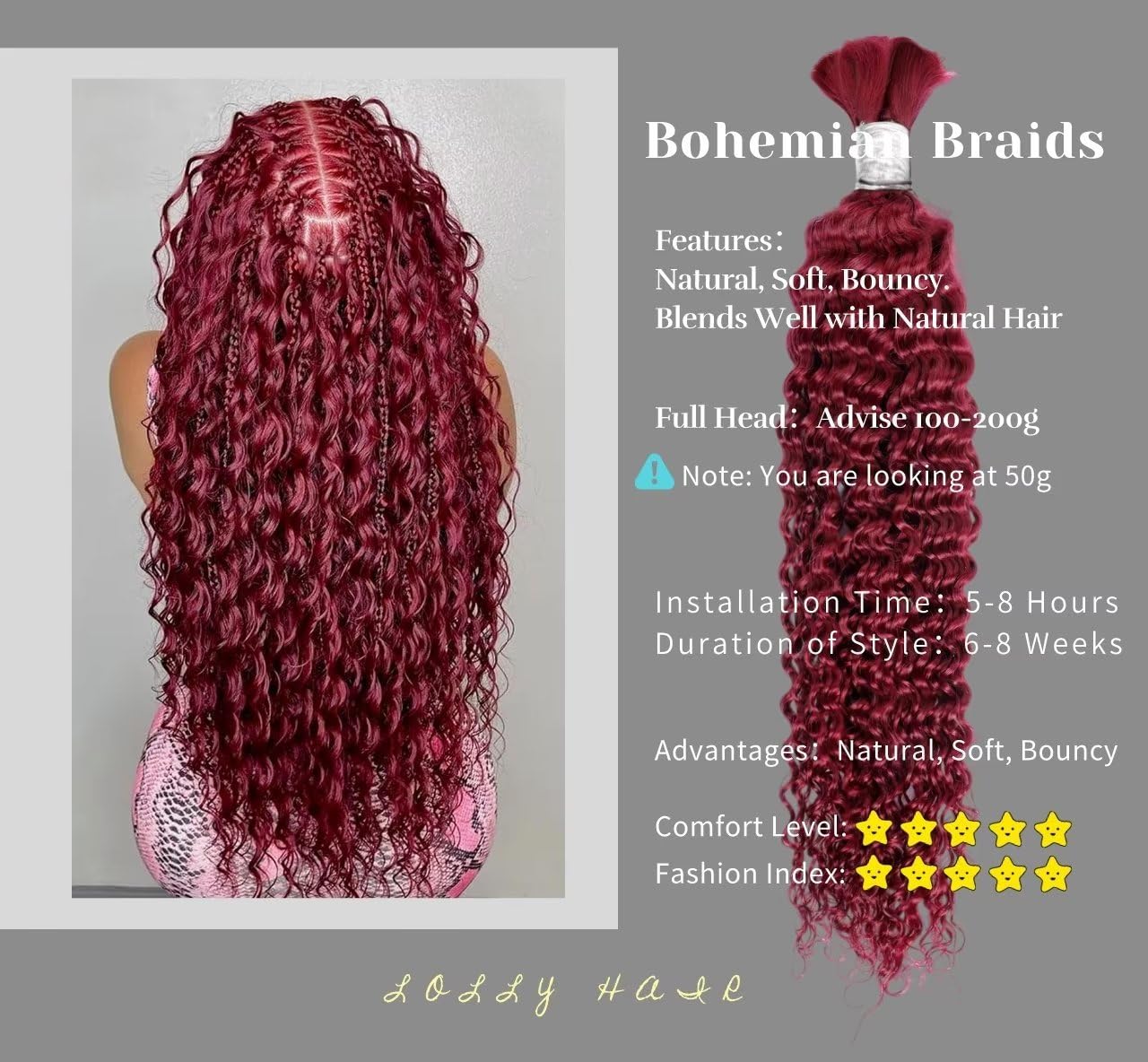 12A 99J Burgundy Red Human Braiding Hair for Boho Braids 1 Bundle 18 Inch 50g Deep Wave Braiding Hair for Bohemian Knotless Braids 100% Unprocessed Brazilian Virgin Bulk Hair Extensions No Weft