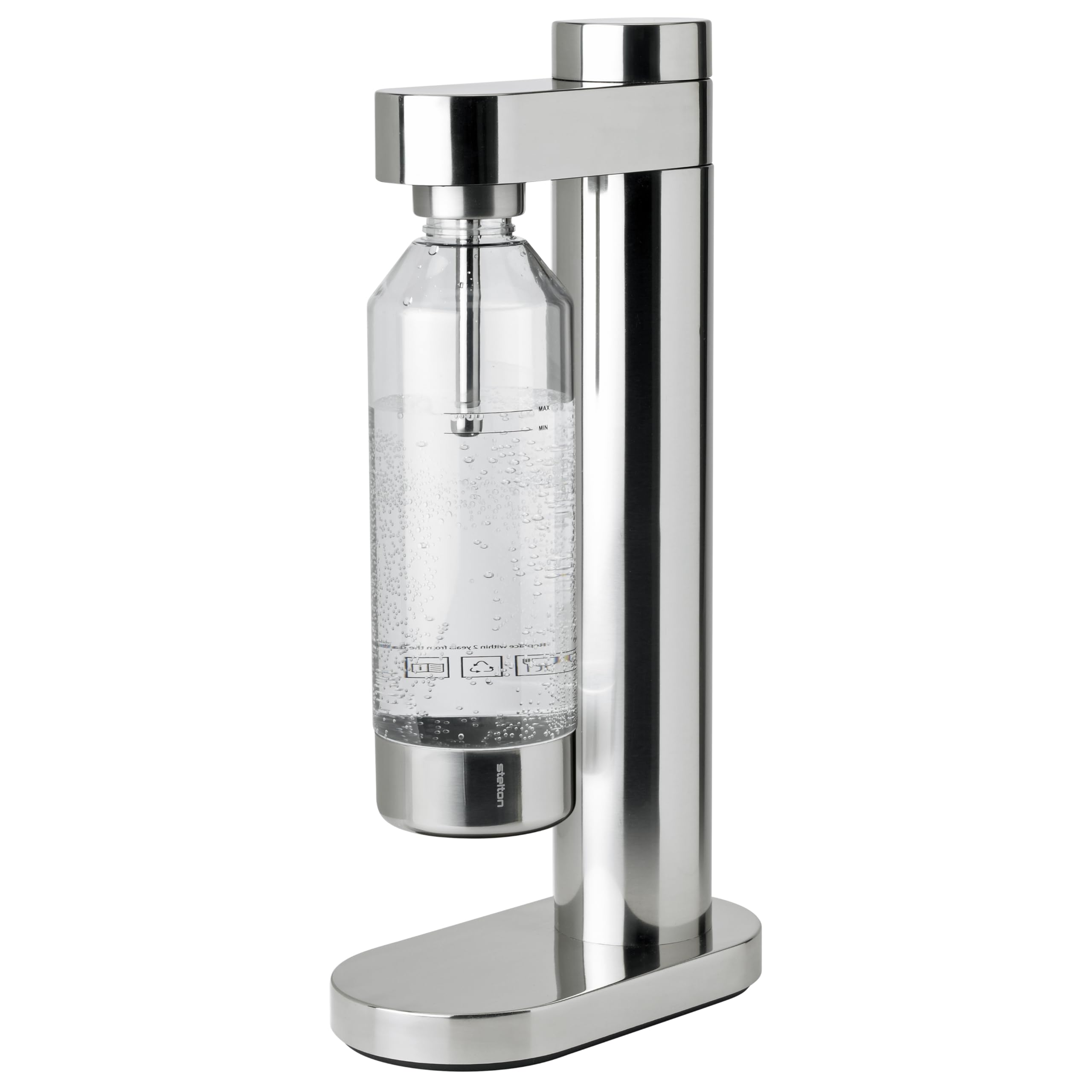 Stelton Brus Wassersprudler Edelstahl, Wassersprudler mit Flasche + 1 Extra Flasche, Manueller Soda Maker, Kompatibel mit 425 g CO₂-Zylinder, Skandinavisches Design
