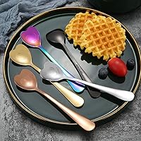 Vista 5 de Juego de 7 cucharas en forma de corazón de acero inoxidable, incluye café, postre, helado, té y cucharas de amor, perfecto y lindo (morado)