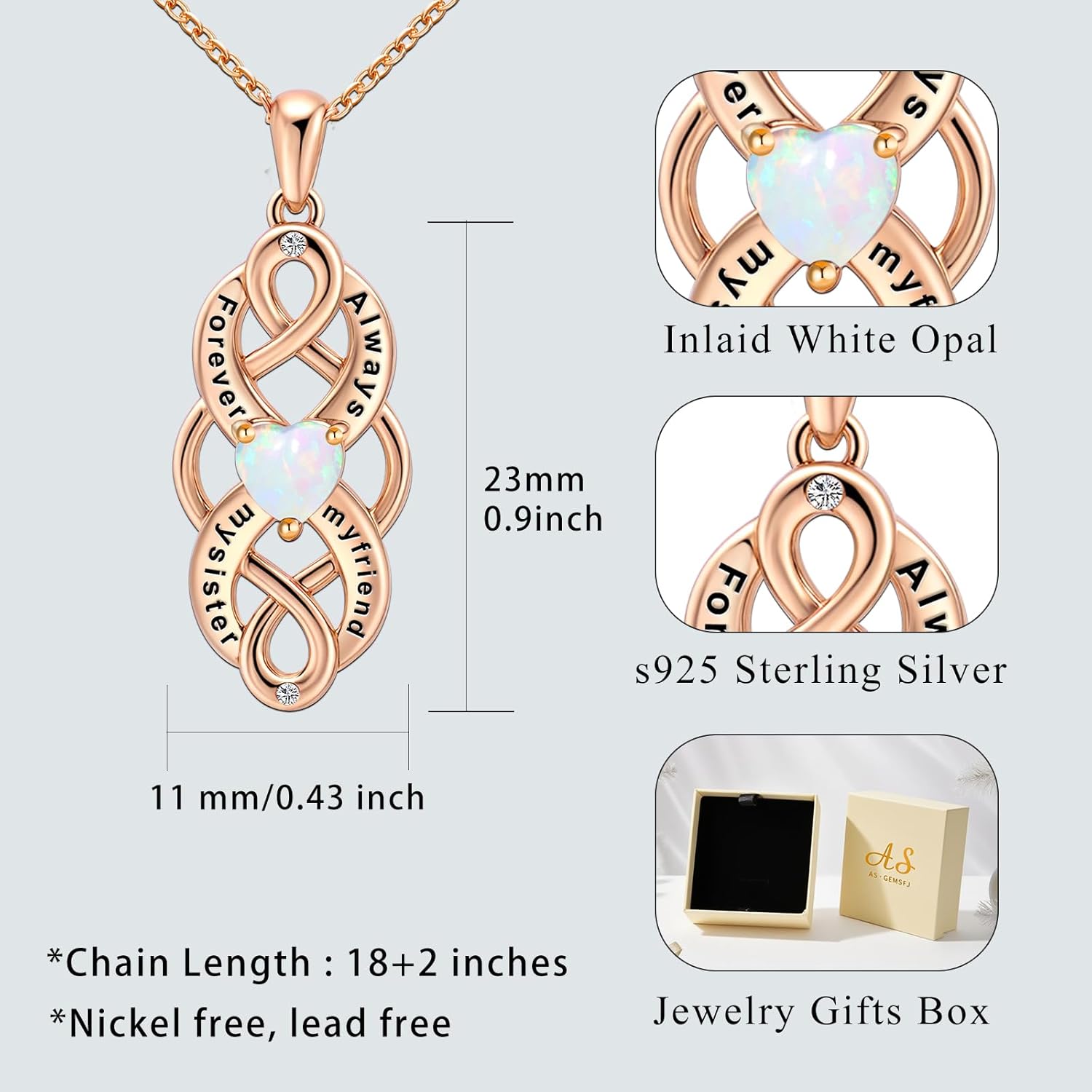 Sister Birthday Gifts from Sisters Brother | 925 Sterling Silver Birthstone Necklace | Chic Sisters Celtic Necklaces Jewelry for Women 14k / Rose G Plated Butterfly/Infinity Pendant for Sister Weddings, Come with Gift Box - Image 5