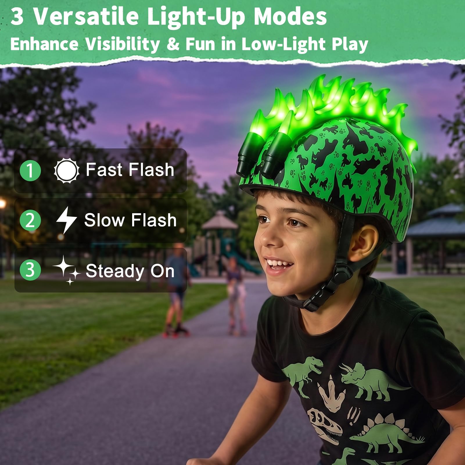 Casque de vélo pour enfant avec lumières LED pour garçons de 2 à 12 ans