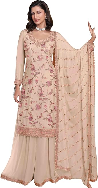 Pakistani Beautiful Salwar Kameez Palazzo Suits Ready To Wear Indian Function Stitched Outfit US, Numeric, 48, Regular, Regular, White
