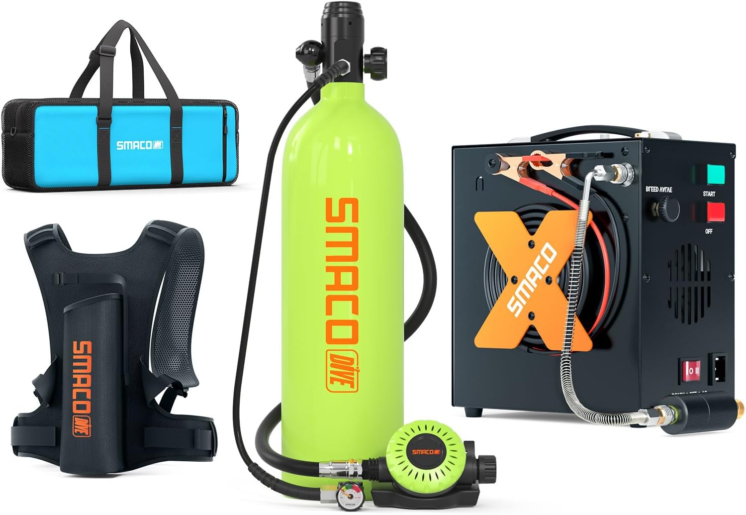SMACO Mini Scuba Tank S700 Plus 2L Portable Mini Scuba Diving Tank Reusable Pony Bottle with 25-30 Minutes Backup Diving Air Tank Kit Diving Cylinder for Underwater Exploration Rescue