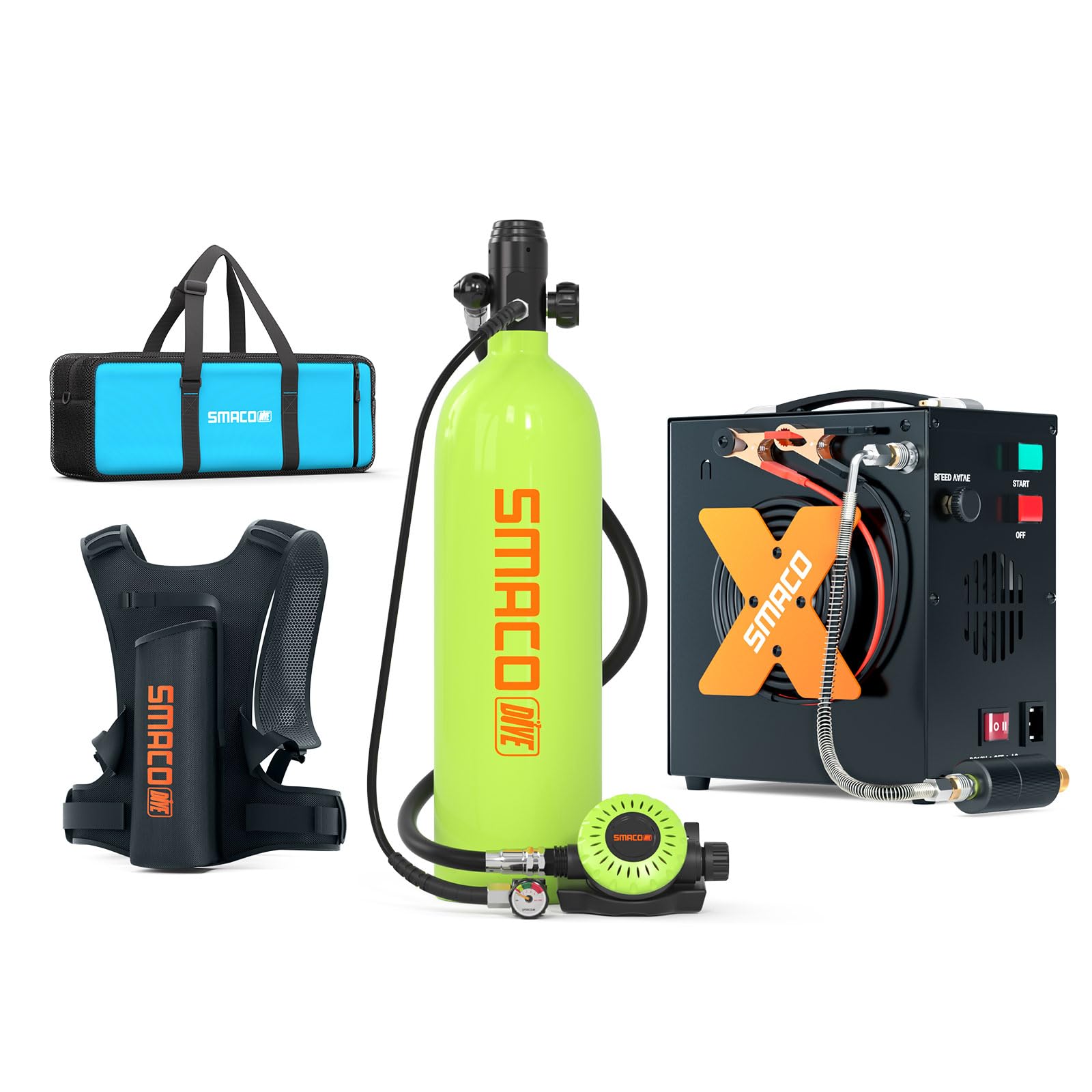 SMACO S700 Mini Scuba Tank 1.9L Portable Diving Tank Reusable Pony Bottle up to 30 Minutes Dive Time Backup Lung Air Tank Kit Diving Oxygen Cylinder for Snorkeling Underwater Exploration Rescue