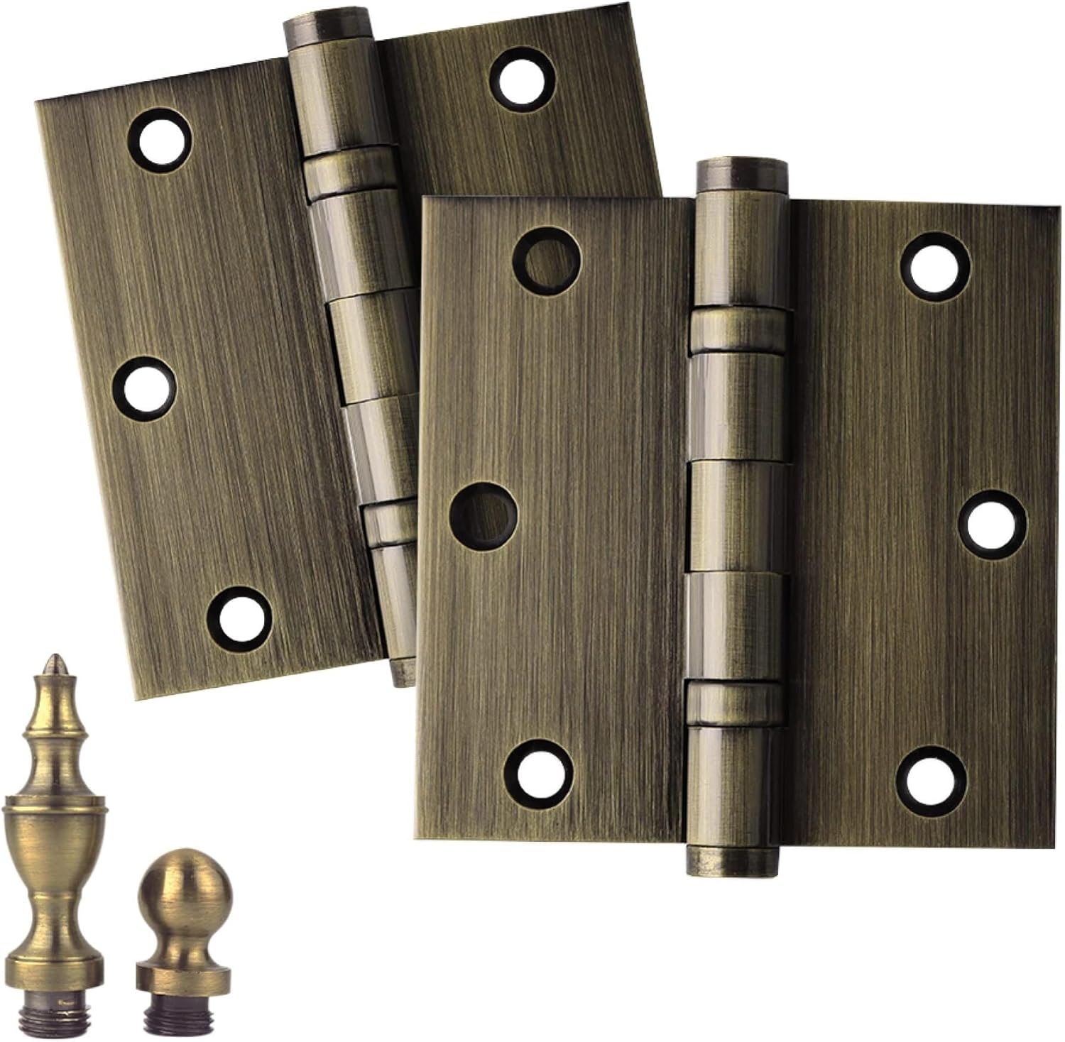 EMBASSY Door Hinge Solid Brass - 3.5 x 3.5 Inch, Heavy Duty, Antique Brass, Ball Bearings, Rust Resistant Pin, Architectural Designer Grade, Home Improvement, 2 Pack