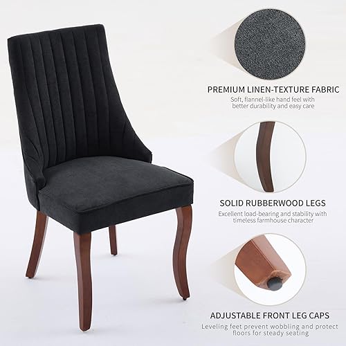 Miniatura 5 de Mid-Century - Juego de 2 sillas de comedor modernas, tapizadas de tela con canal copetudo, Sillas de Comedor con patas curvadas de madera maciza, 05