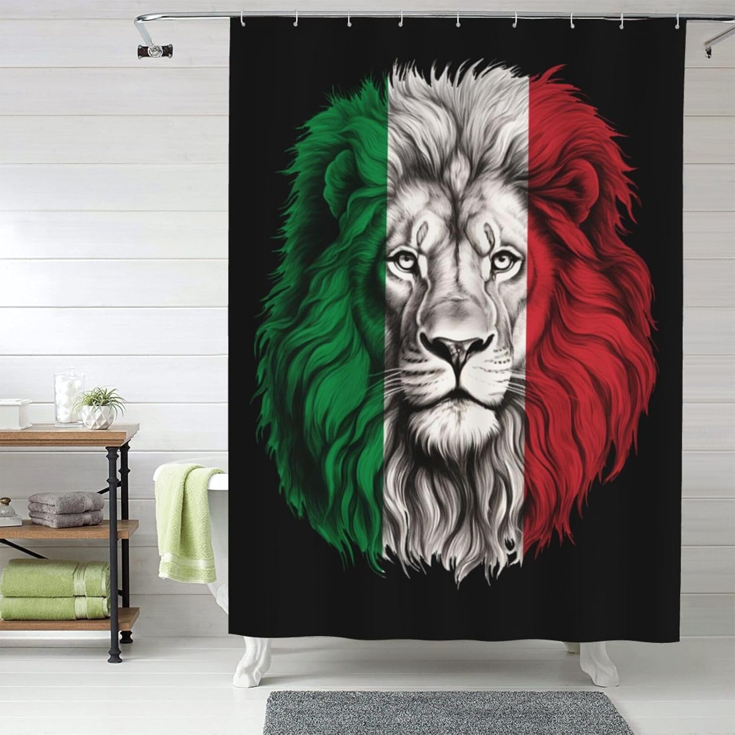 Shower Curtain Italy Italian Lion Flag Black Shower Curtain Sets Waterproof Bathroom Shower Curtain with 12 Hooks 60x72 Inch